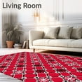 thumbnail image 2 of ODIKA 4'x6' Machine Washable Non-Slip Area Rug, Winter Tartan Patchwork with Nordic Snowflake Motifs and Festive Pine Accents High Traffic Rug with Pad, Red, 615435, 2 of 8