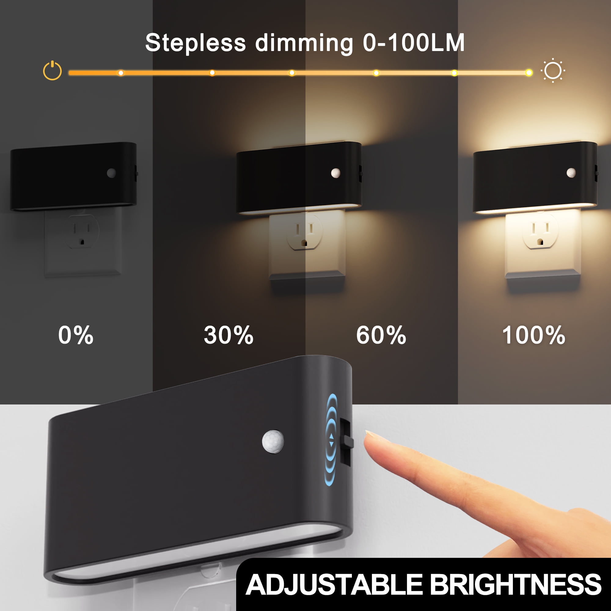YANSUN 2-Pack Plug-in Motion Sensor Night Lights - Dimmable 3000K Warm White LED with Auto on/off for Hallway Bedroom Rooms