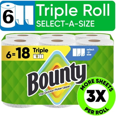 Bounty Paper Towels Select-A-Size White, 6 Triple Rolls, 123 Sheets Per Roll