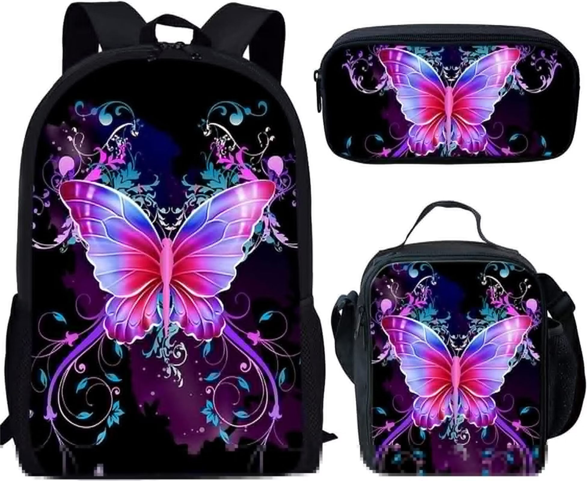 Pink Little Kid 3-Piece Butterfly Backpack, Lunch Box & Snack Cup