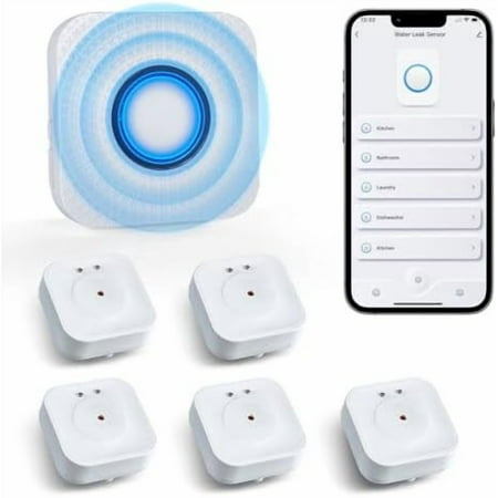 WiFi Water Sensors - 110dB Detector with Real-time APP Notifications | 5Pack Leak Alarm with Remote Control, 2.4G Sensors for Home$$Electronics Accessories
