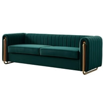 JERFIT Modern Velvet Sofa 84" Green Couch with Gold Legs for Living Room, Channel Tufted Upholstery Comfort