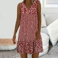 thumbnail image 1 of Weiqiqre Robes de Travail pour Femmes, Robe Mini d'Été Décontractée pour Femmes à Col en V, Imprimée, Sans Manches, Plissée, 1 of 6
