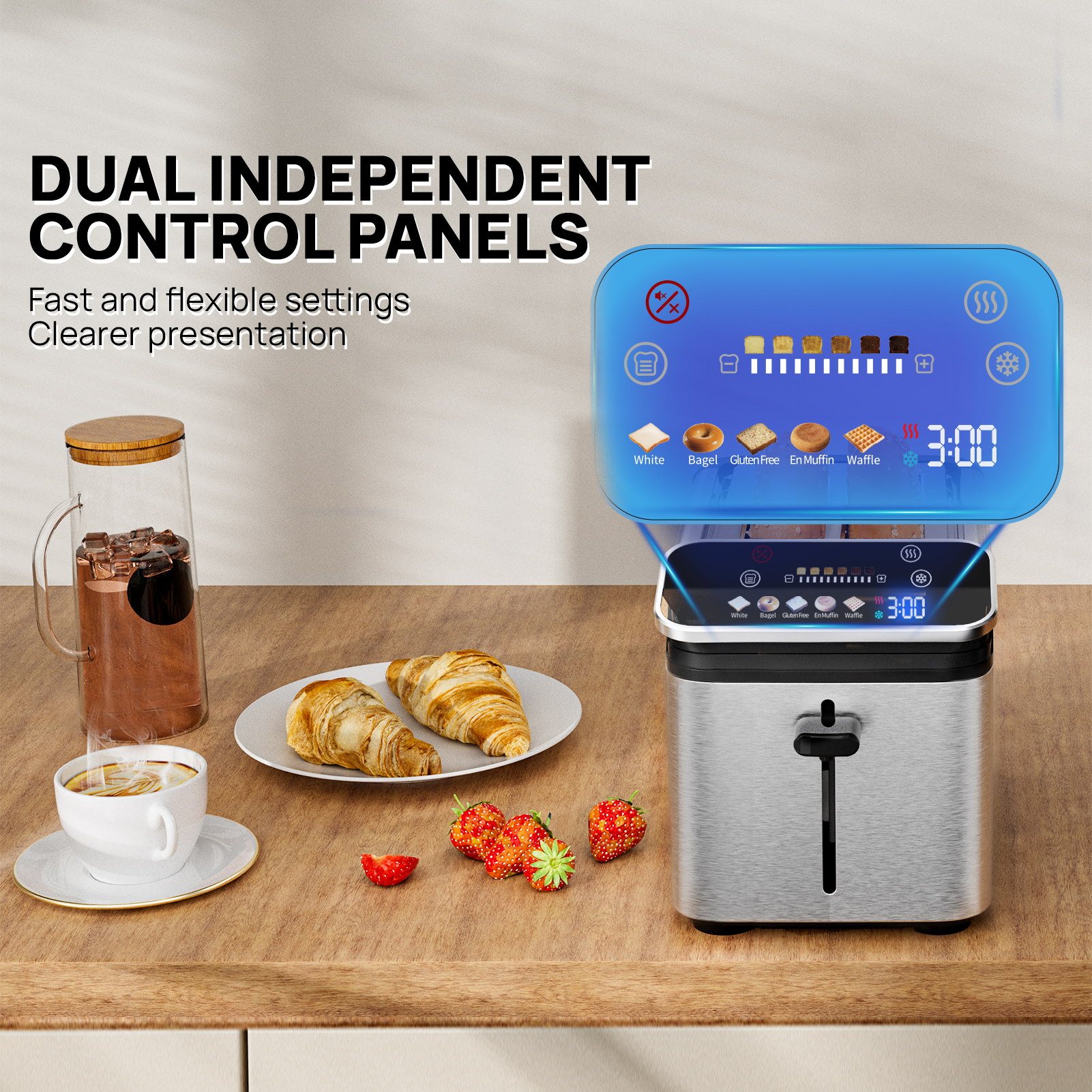 WHALLSE 2-Slice Toaster with Touchscreen and Projection Display photo 5
