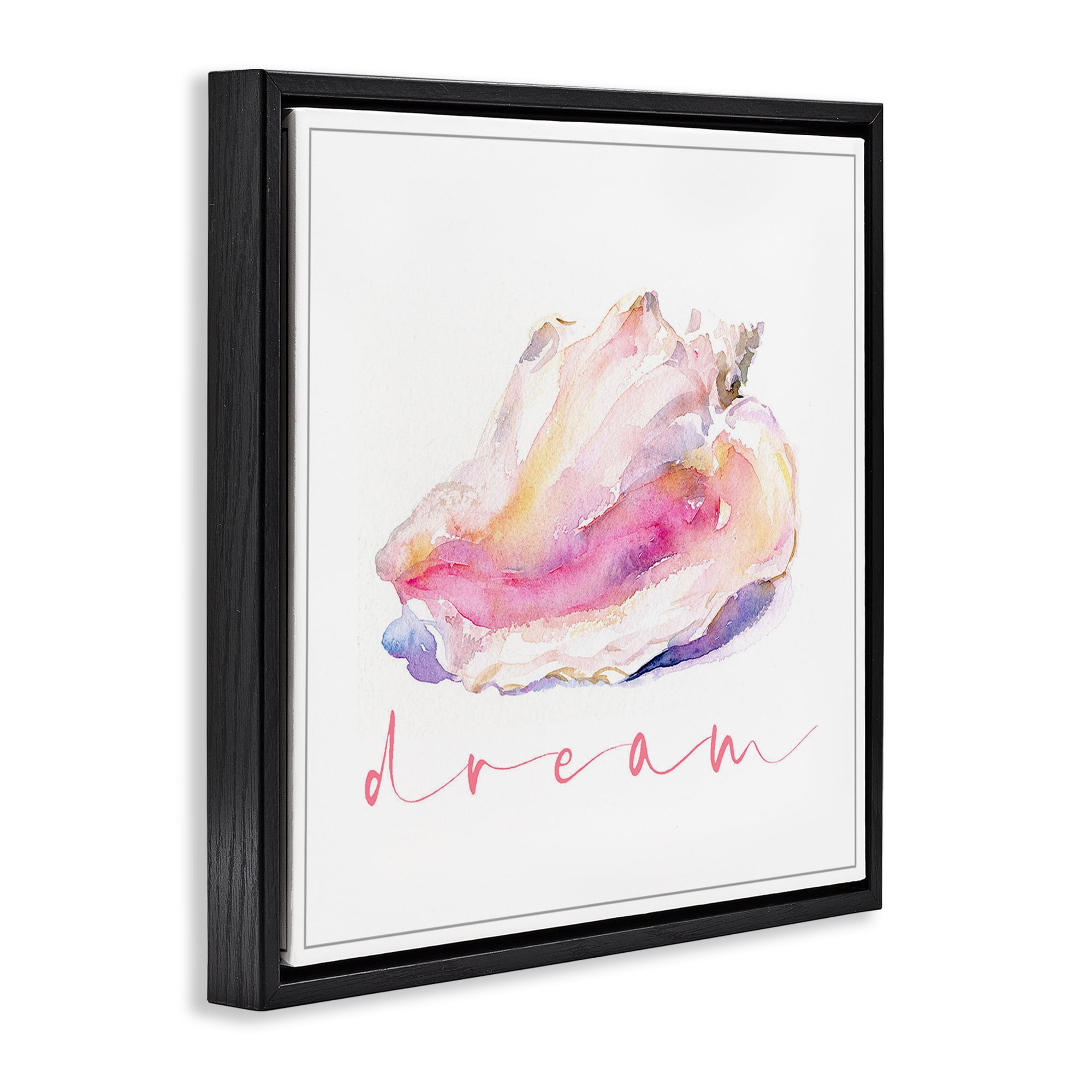 Stupell Industries Conch Dream Phrase Nautical & Beach Painting Black Floater Framed Canvas Art Print Wall Art, 25 x 25