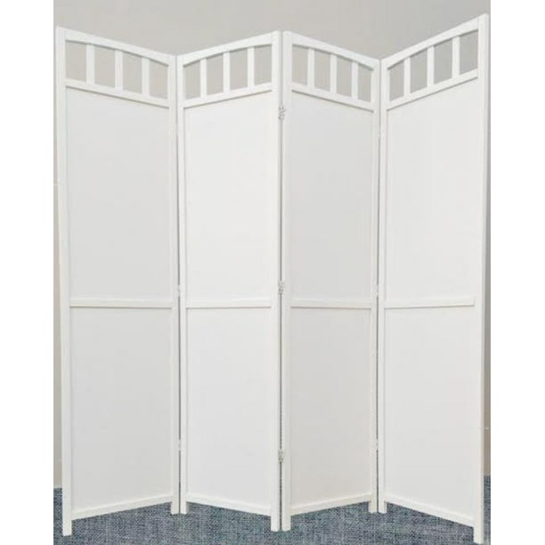 Legacy Decor Solid Wood 4 Panel Room Divider, 70" Tall, White Finish
