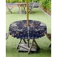 thumbnail image 3 of Navy Blue Boho Outdoor Tablecloth - 60 Inch Round Dining Table Cover, Abstract Art Ethnic Vintage Geometric Waterproof Outdoor Table Cloth with Umbrella Hole & Zipper for Picnic/Patio/Party, 3 of 5