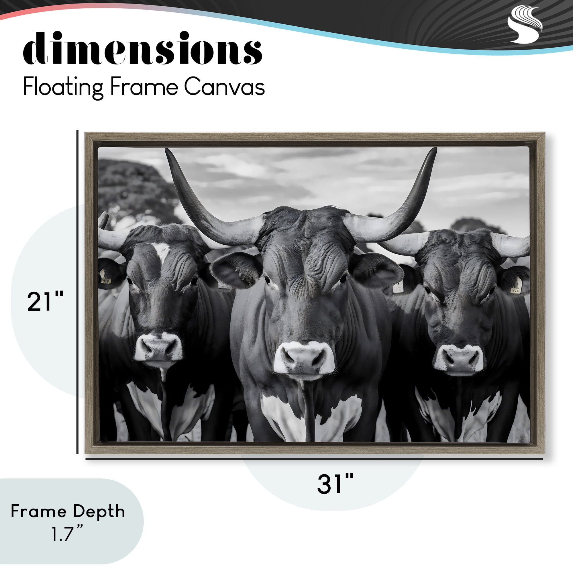 Stupell Industries Three Longhorns in a Row Brown Framed Floater Canvas Wall Art, design by Creative Studio