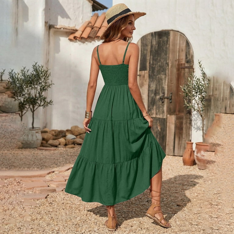 dark green tiered maxi dress Window Seat Tiered Maxi Dress - Dark Green - Size L