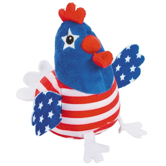 Fun Express 3" x 4 1/2" Patriotic American Flag Stuffed Chickens - 12 Pieces