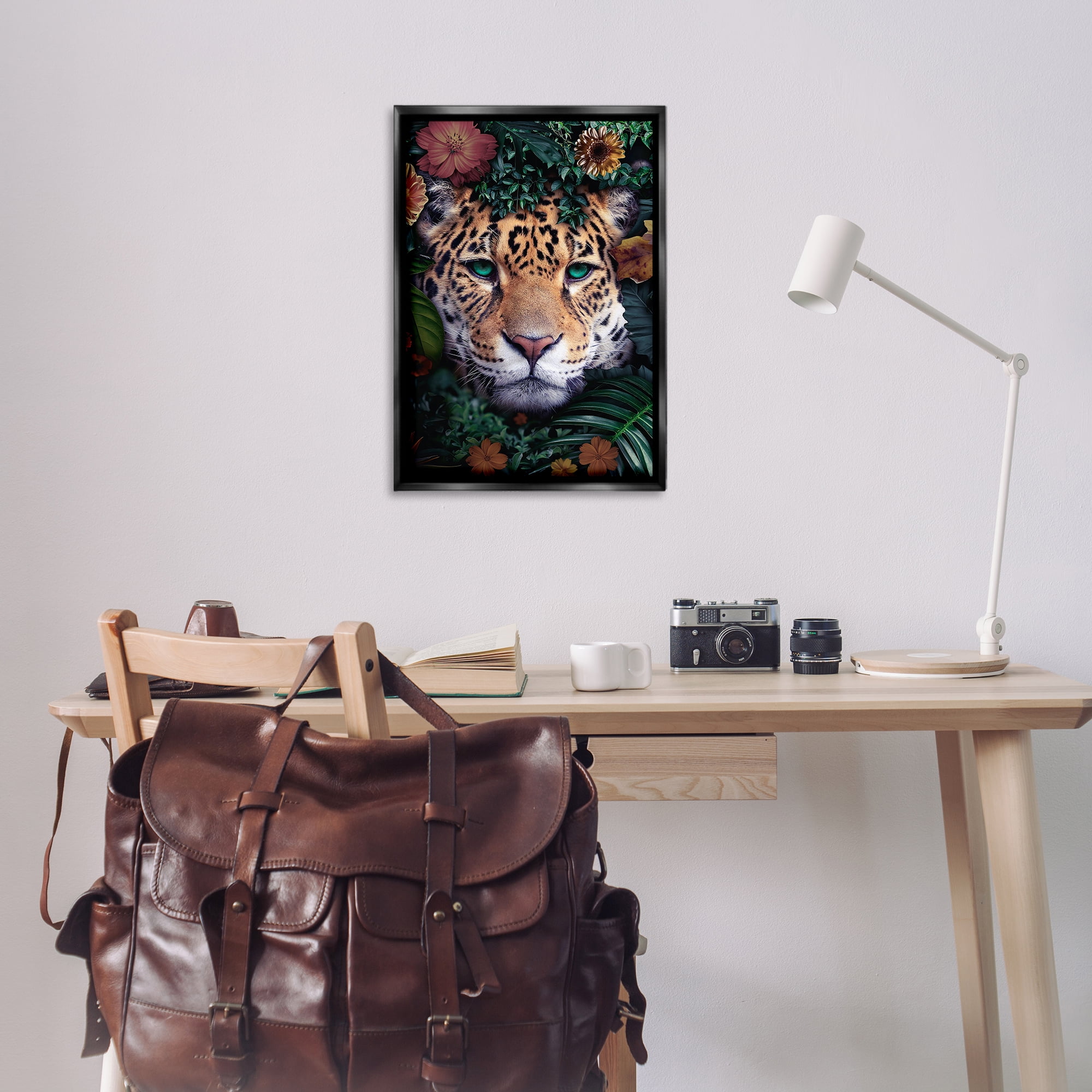 Stupell Industries Cheetah with Tropical Florals Animals Painting Black Floater Framed Canvas Art Print Wall Art, 21 x 31