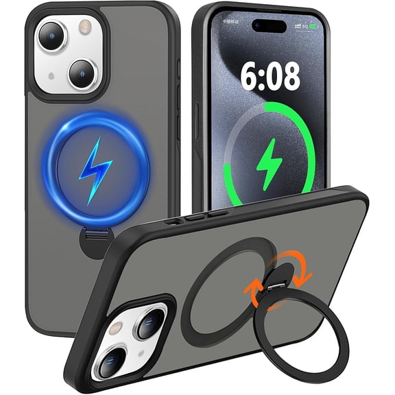 Magnetic Stand Case for iPhone 15 Pro (6.1 inch) with 360° Rotatable Invisible Ring, Compatible with Magsafe, Shockproof, Non-Yellowing, Slim Translucent Case for iPhone 15 Pro-Blue