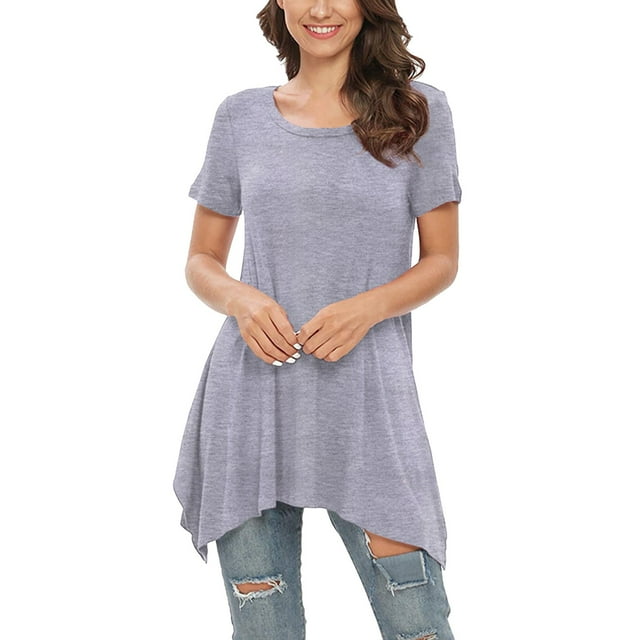 Outfmvch Sweatshirt Womens Sweatshirt Cropped Sweatshirt Womens O Neck Collar Color Solid Color Plus Size Short Sleeve Casual Blouse Tops Oversized Sweatshirt Gray 5Xl