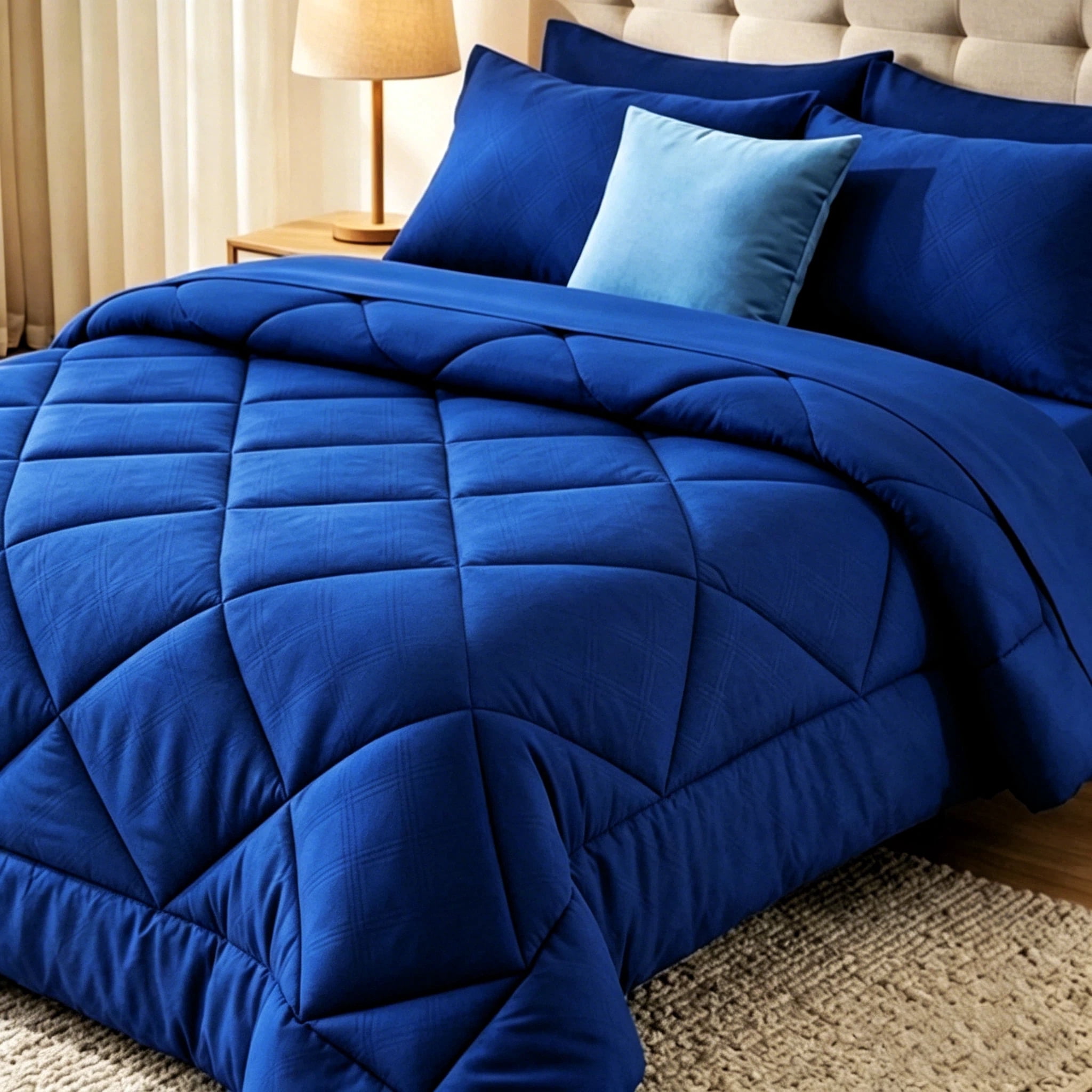 BDEUS 7 Pieces Comforter Set Queen，Bed in A bag，All Seasons Bedding sets with Comforter,Fitted Sheet,Flat Sheet,Pillowcases & Shames，dark blue