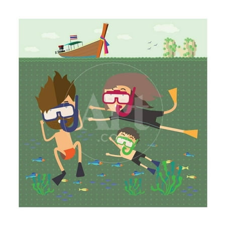 Divers Snorkeling in the Sea Thailand Print Wall Art By