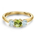 thumbnail image 3 of Gem Stone King 18K Yellow Gold Plated Silver Green Peridot and Sky Blue Aquamarine Engagement Ring for Women | 1.05 Cttw | Round 5MM | Gemstone August Birthstone | Size 5, 3 of 6