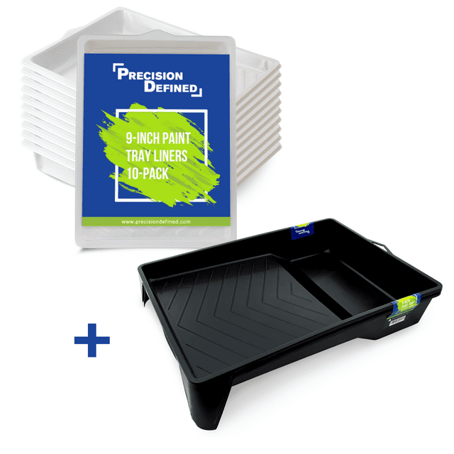 Precision Defined 9inch Plastic Paint Tray Liner Set with Deep Paint Pockets with Ridge(12Pack