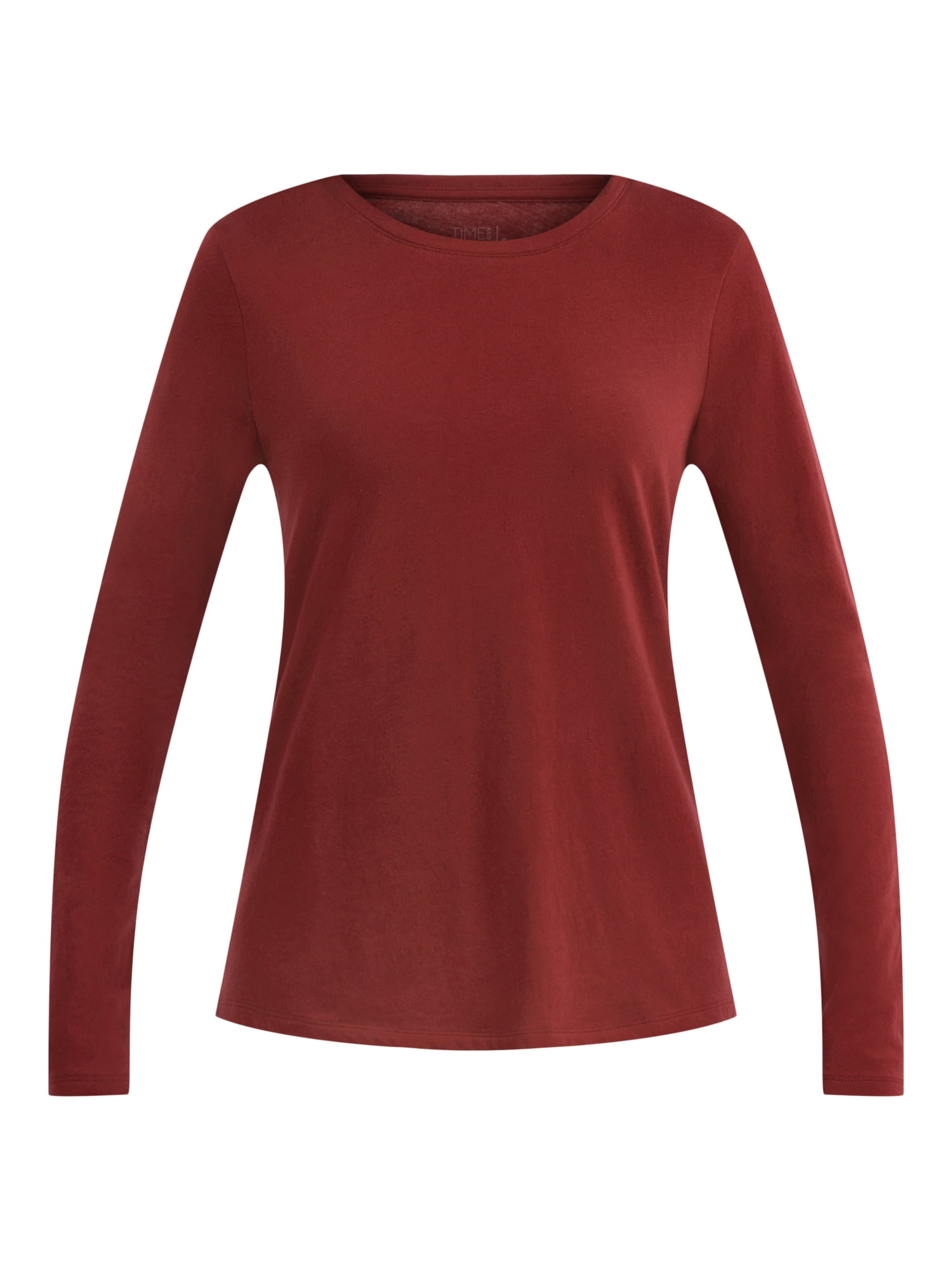Time and Tru Women's Cotton Crewneck Tee with Long Sleeves, Sizes XS-XXXL