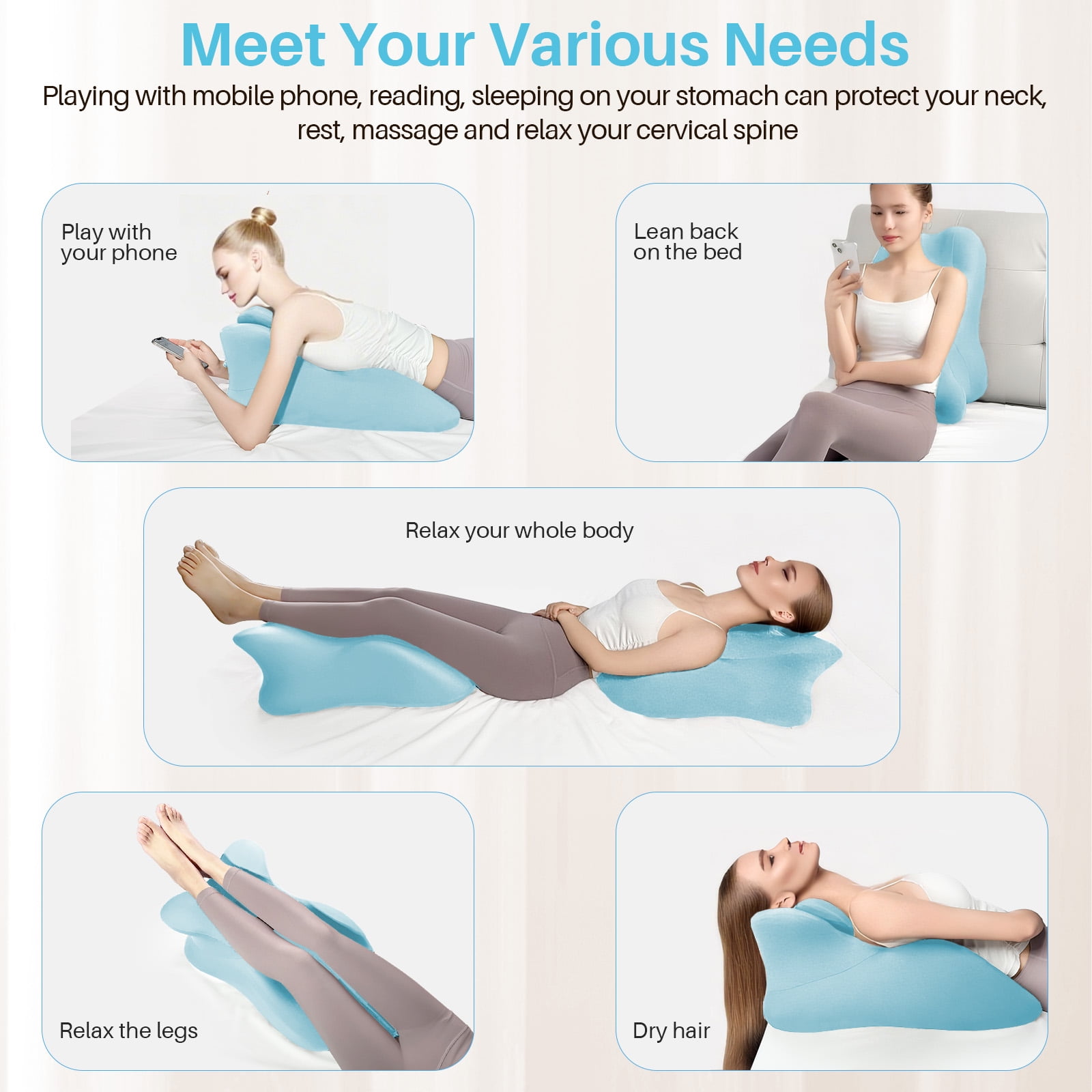 CJC Memory Foam Wedge Pillow, Multi-Position Body Support Pillow Bed Wedge Pillow for Back, Neck & Leg Support, Blue