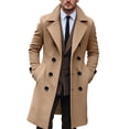 thumbnail image 5 of Skymirror Men Long Woolen Coat Lapel Long Sleeve Solid Color Windbreaker Pockets Double Breasted Solid Color Mid-length Outwear, 5 of 8