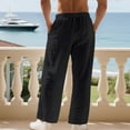 thumbnail image 5 of Men's Cotton Linen Pants Elastic Waist Drawstring Lightweight Trouser Casual Loose Fit Basic Beach Pant with Pockets, 5 of 9