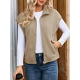 thumbnail image 2 of Womens Vest Tops Zipper Up Cap Sleeve Side Pockets Waffle Knit Sleeveless Oversized Vests Khaki XXL, 2 of 4