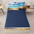 thumbnail image 4 of Castle Fairy Soft Anime Coastal Landscape Zipper Queen Comforter Set with Fitted Sheet and 2 Pillowcases,Dune Grass Turquoise Ocean Art Zipper Bedding Set,Sky Blue,Navy Blue Reversible,4 Pieces, 4 of 6