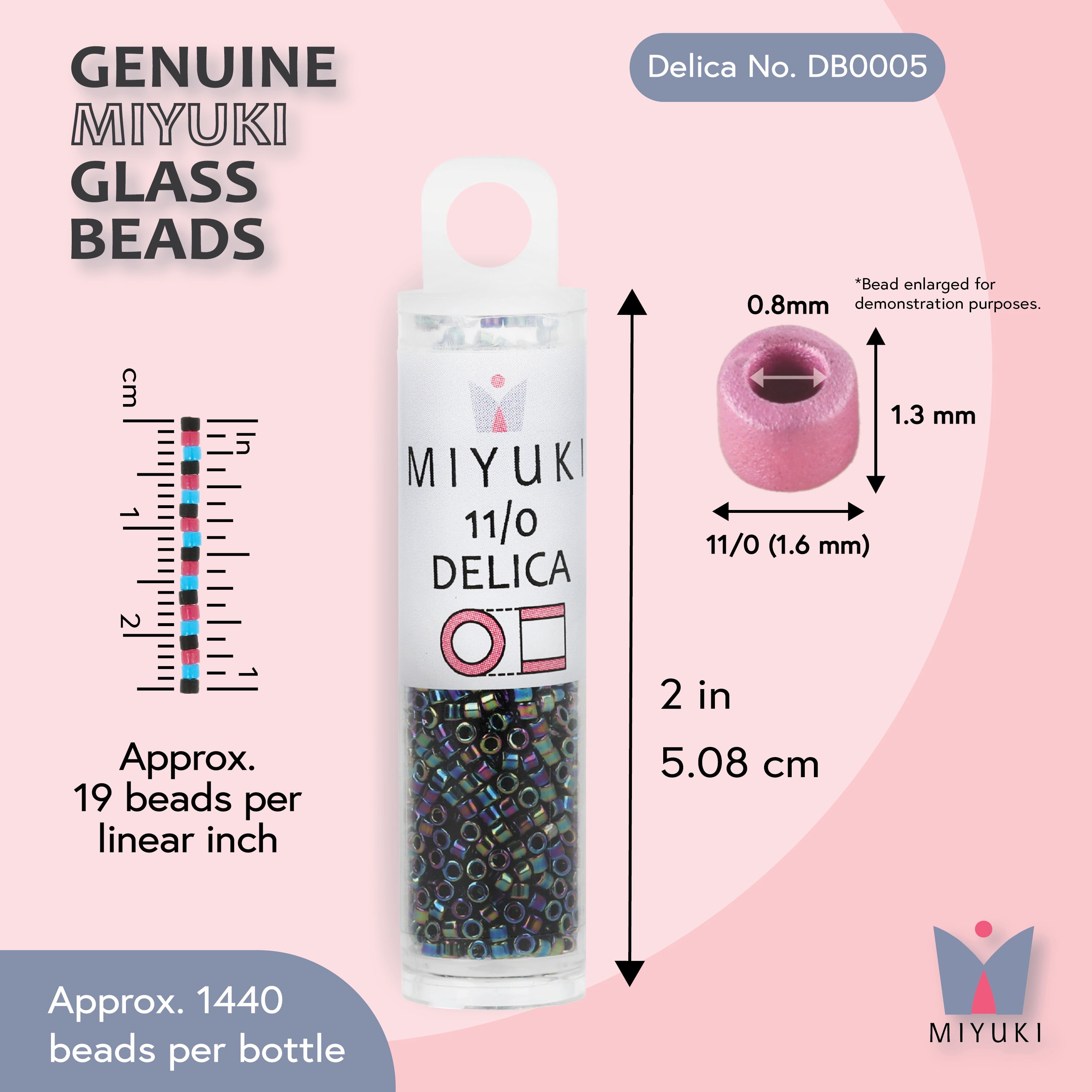Miyuki Delica Seed Beads – Size 11/0 (1.6 mm), DB0005, Medium Blue Iris, 7.2 g, Approx. 1440 Beads
