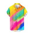 thumbnail image 3 of Camisa hawaiana con estampado 3D de rayas de colores para hombre, camisas de playa con plantas para vacaciones de verano, camisas de manga corta con botones para parejas de calle, 3 of 5