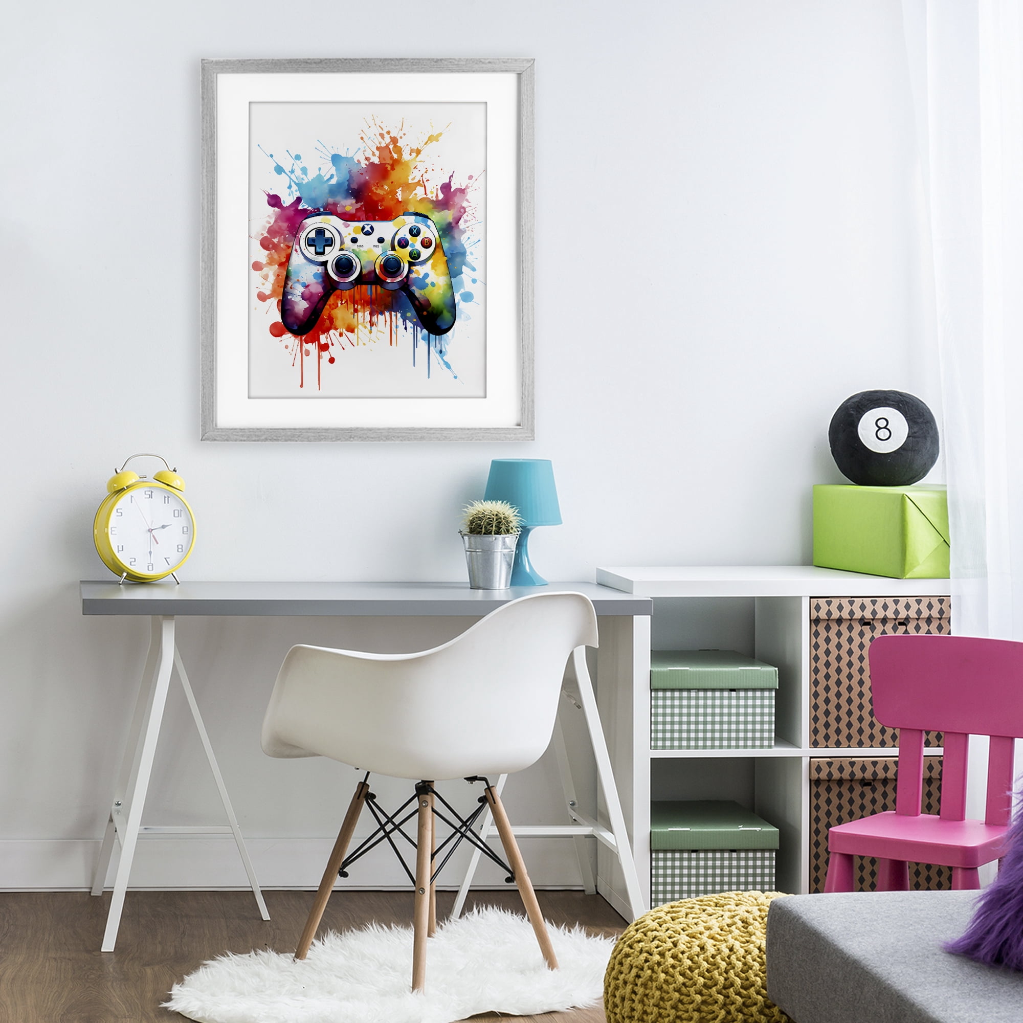 Stupell Industries Color Burst Game Controller Gray Framed Print Under Glass, design by Creative Studio