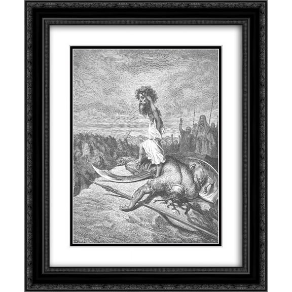 Gustave Dore 2x Matted 20x24 Black Ornate Framed Art Print 'David Slays Goliath'