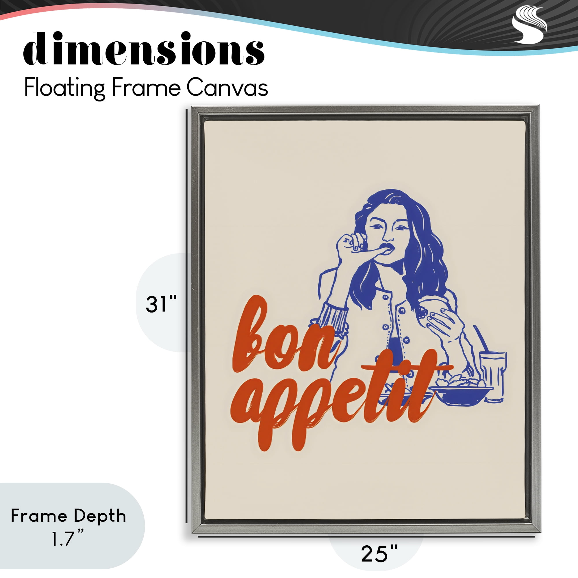 Stupell Industries Bon Appetit Woman Enjoying Meal Gray Framed Floater Canvas Wall Art, design by The Prints Vibe