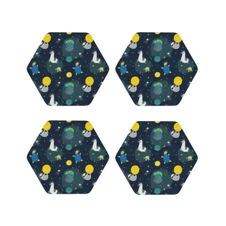 

Fuzoiu Space and Animals Print Leather Coasters Set Drink Coasters Set of 4 for Tabletop Protection Durable PVC Coasters Home Décor and Housewarming Gift-Hexagon