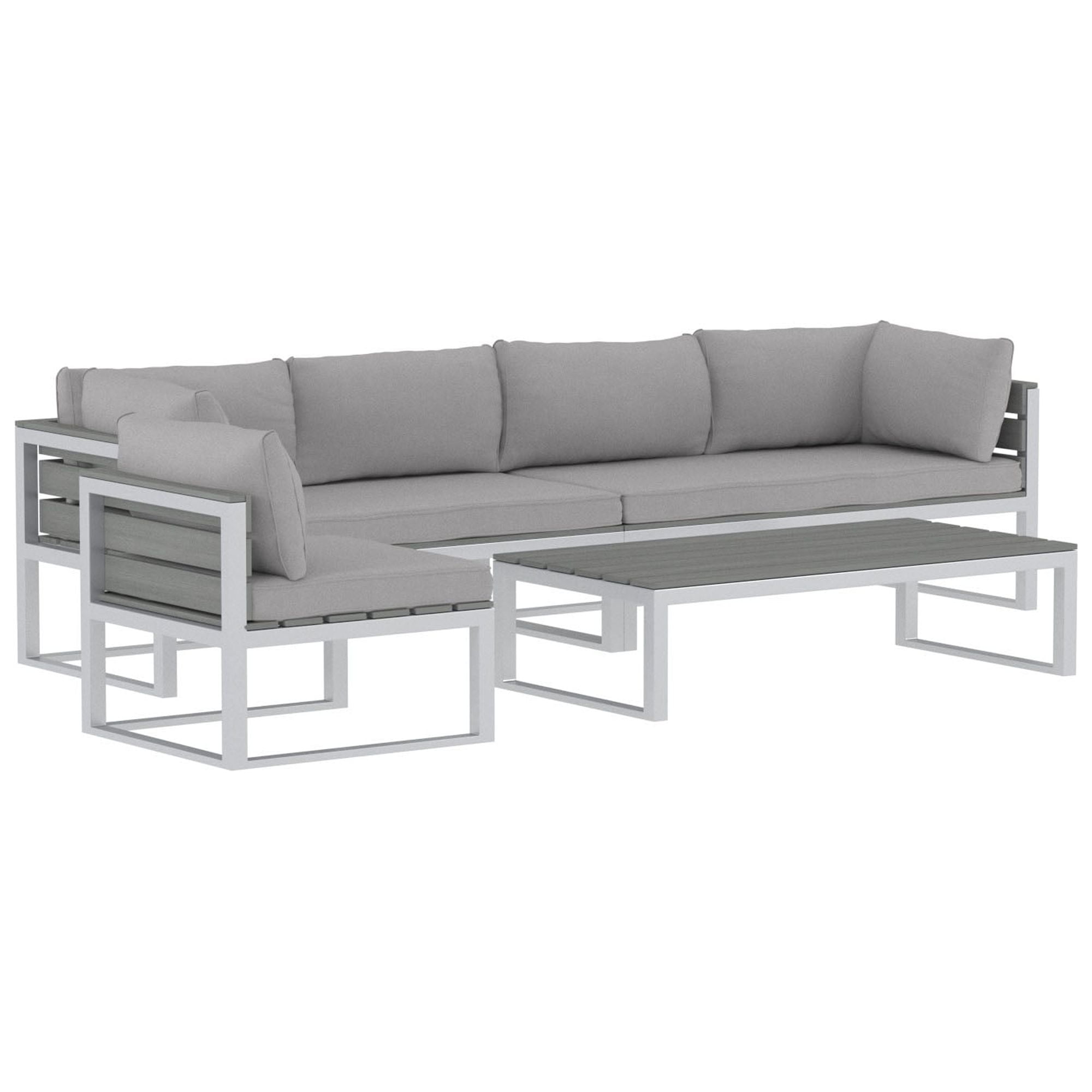 Walker Edison 4-Piece Aluminum Outdoor Patio Conversation Set with Cushions, Grey
