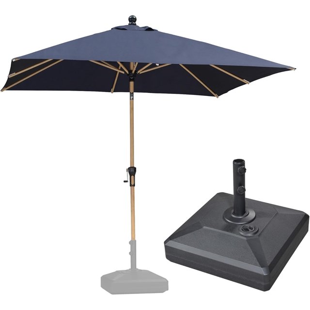 PURPLE LEAF 6' x 9' Patio Umbrella with Base Market Umbrella Rectangular Outdoor Umbrella with Push Button Tilt & Crank and 8 Ribs Aluminum Table Umbrella for Pool Backyard Beach, Taupe