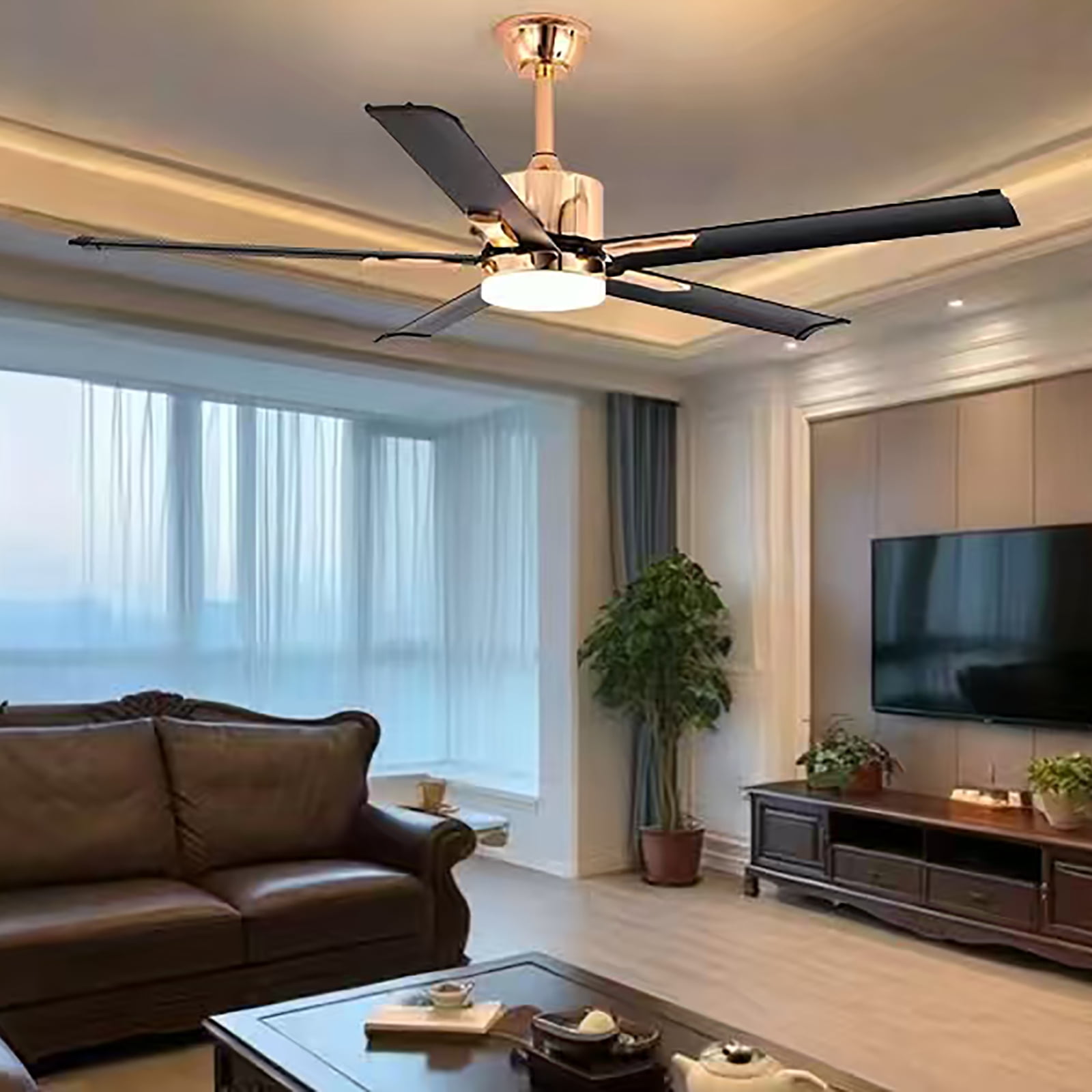GULICA 52 Inch Ceiling Fan with Light, with 5 Aluminum Blades, Remote and APP Contorl, Dimmable  Light, Quiet Reversible Copper DC Motor for Bedroom, Living Room, Apartment, Champagne Gold and Black