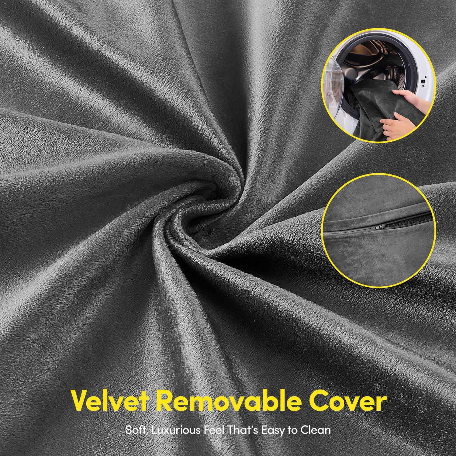 3FT Bean Bag Chair, Adults Foam Round Big Sofa Bean Bag for All Ages, Removable Velvet Cover, Charcoal