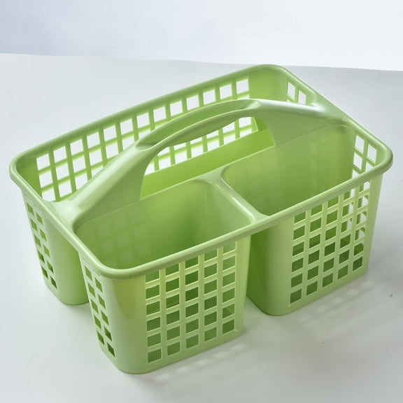 Plastic Shower Caddy Basket with Compartments, Portable Divided Cleaning Supply Storage Organizer with Handle for Dorm Bathroom