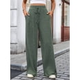 thumbnail image 4 of Pantalones de Pijama Holgados de Punto Suave con Bolsillos y Pernera Acanalada para Mujer con Cordón Ajustable. Verde M, 4 of 9