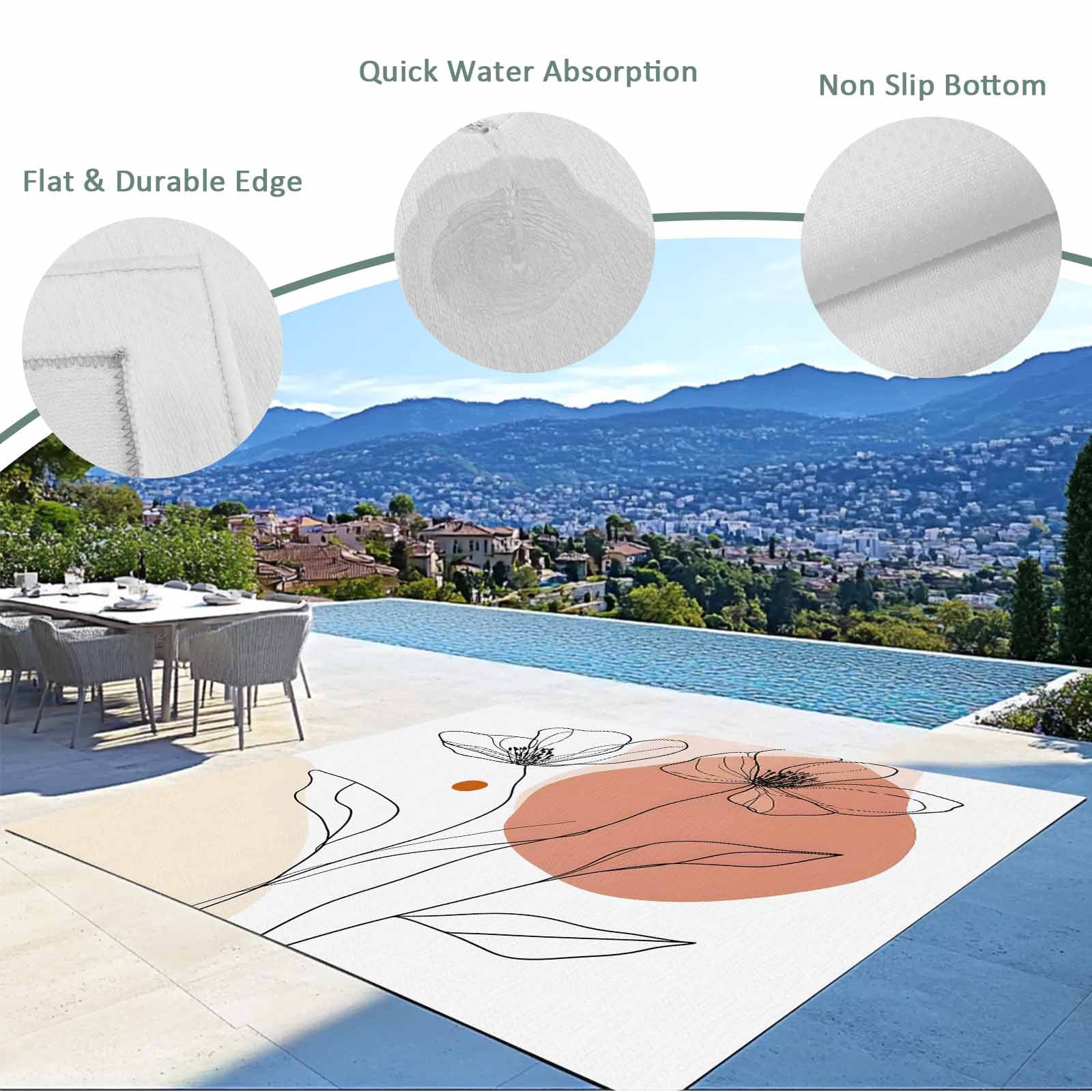Fsddascl Boho Floral Outdoor Rug for Patio/Deck/Porch, Non-Slip Large Area Rug 5 x 8 Ft, Nordic Contemporary Minimalist Clean-lined Indoor Outdoor Rugs Washable Area Rugs, Camping Rug Carpet