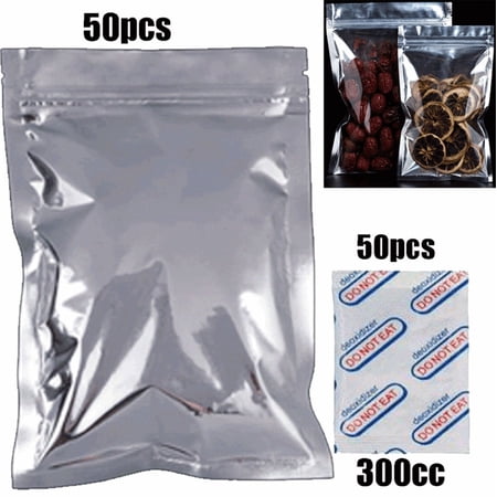 50 Resealable Food MYLAR Storage Bags 8*12" Quart + 50 300CC Oxygen Absorbers
