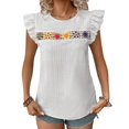 thumbnail image 3 of Women'S Floral Embroidery Blouse Crew Neck Short Sleeve Summer Boho Shirt White S, 3 of 9