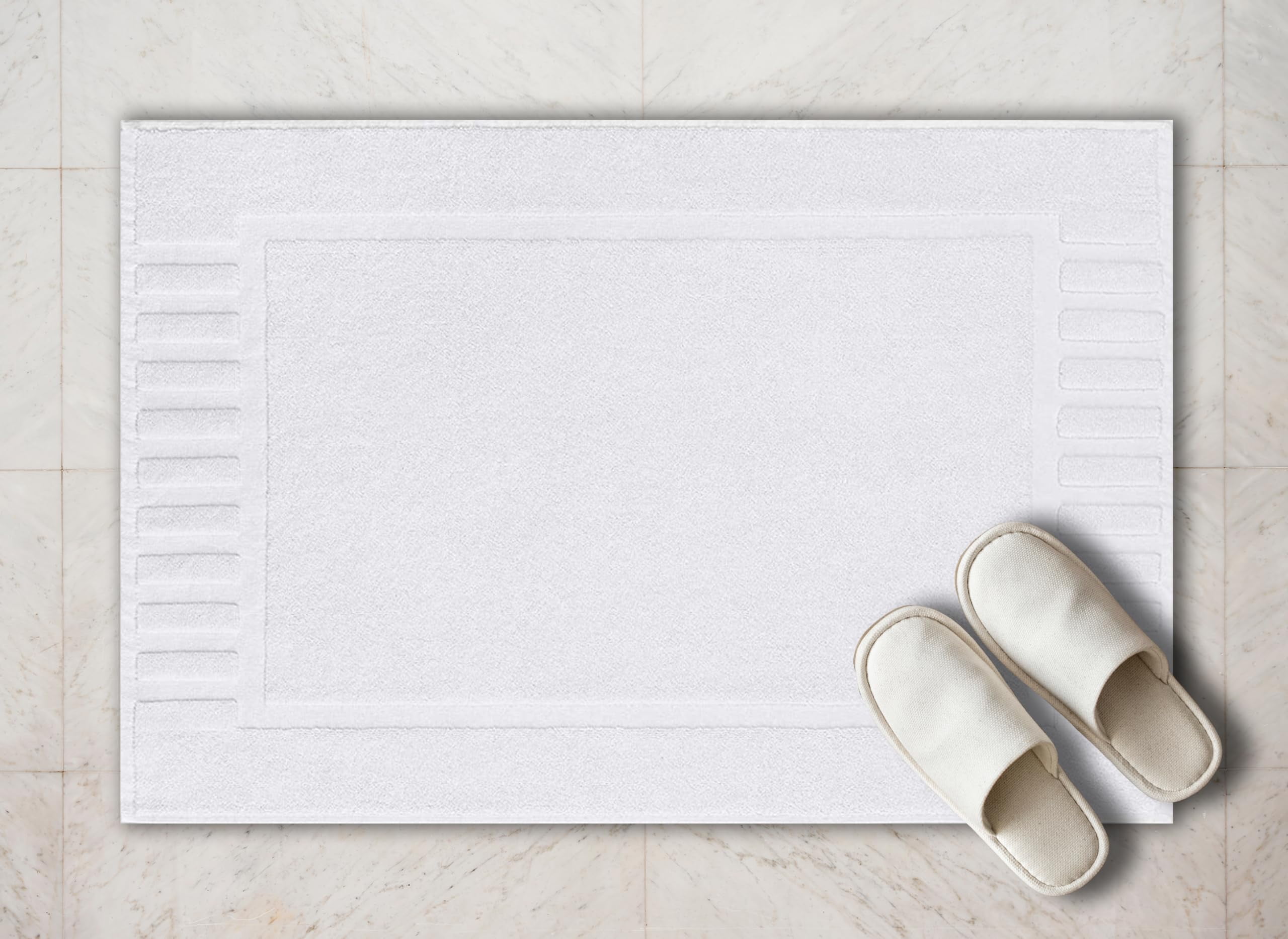 White Classic Hotel Collection Absorbent Cotton Bath Mats, Spa Reversible Floor Towels, not a Bathroom Rug, White, 22 x 34, 2 Pack