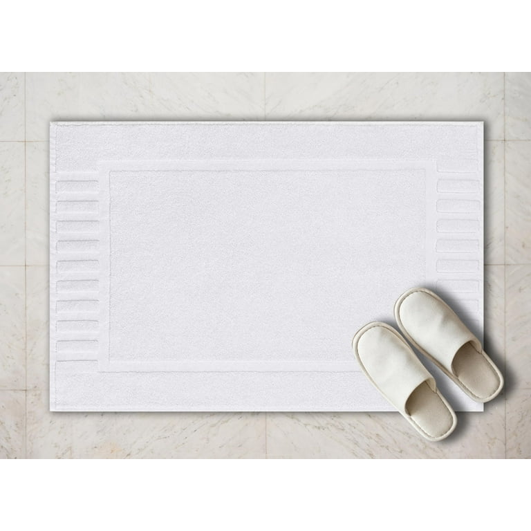 White Classic Luxury Bath Mat Towel Set, Absorbent Cotton Hotel Spa Shower/Bathtub  Mats [Not a Bathroom Rug] 22x34, White , 2 Pack 