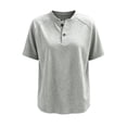 thumbnail image 6 of Kinrui Short Sleeve Sweatshirts for Women Casual Crew Neck Button Pullover Tops Lightweight Solid Color Sweater Shirts Gray L, 6 of 6