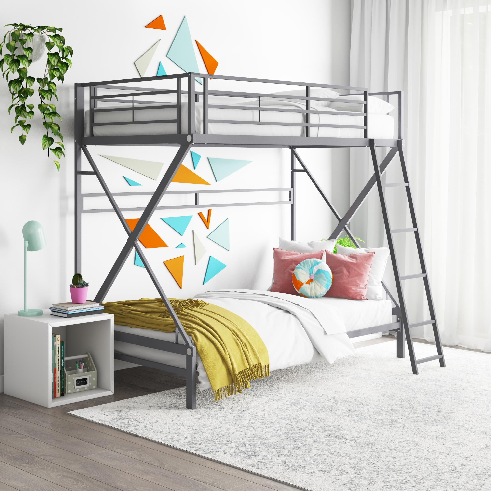 DHP X Twin Over Twin Metal Bunk Bed Frame for Kids and Adults, Silver