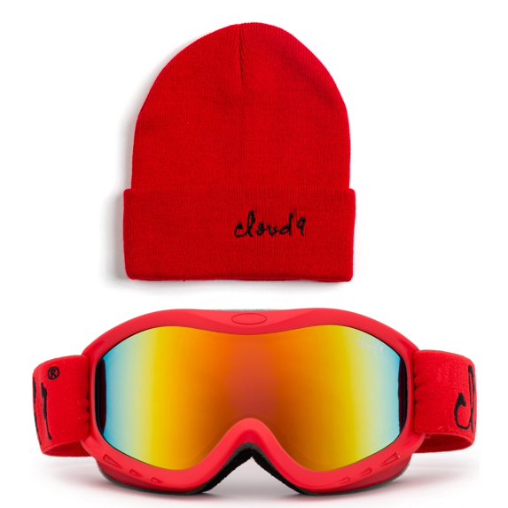 Cloud 9 - Kids Boys & Girls Professional SKi Goggles Anti-Fog UV400 Protection Wind Proof Dual Lens Triple Face Foam Winter Snow Goggles with Matching Color Beanie