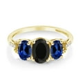 thumbnail image 2 of Gem Stone King 10K Yellow Gold 3-Stone Diamond Engagement Ring Oval Black Onyx Blue Created Sapphire (1.92 Ct) (Size 6), 2 of 4