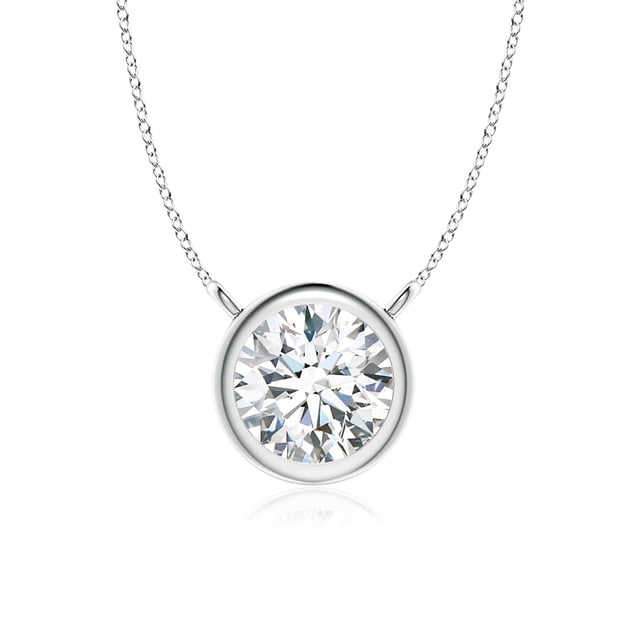 Angara Collier Diamant Naturel - Collier Solitaire Diamant Rond Serti de Lunettes en Or Blanc 14K pour Femmes
