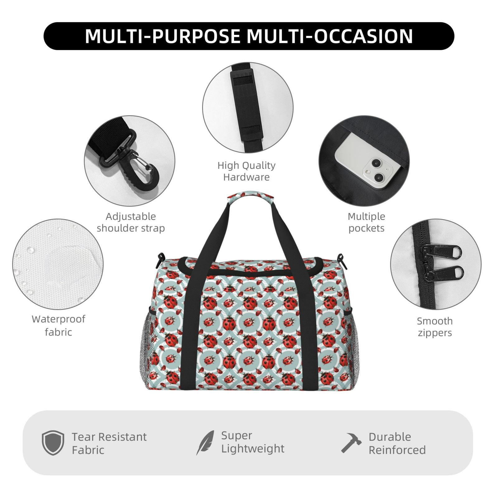 Fuzoiu Insects Print Travel Duffle Bag,Carry On Tote Bags,Duffel Bag,Sport Gym Bag, Hospital Bag for Labor and Delivery, Overnight Bag,Luggage Bag